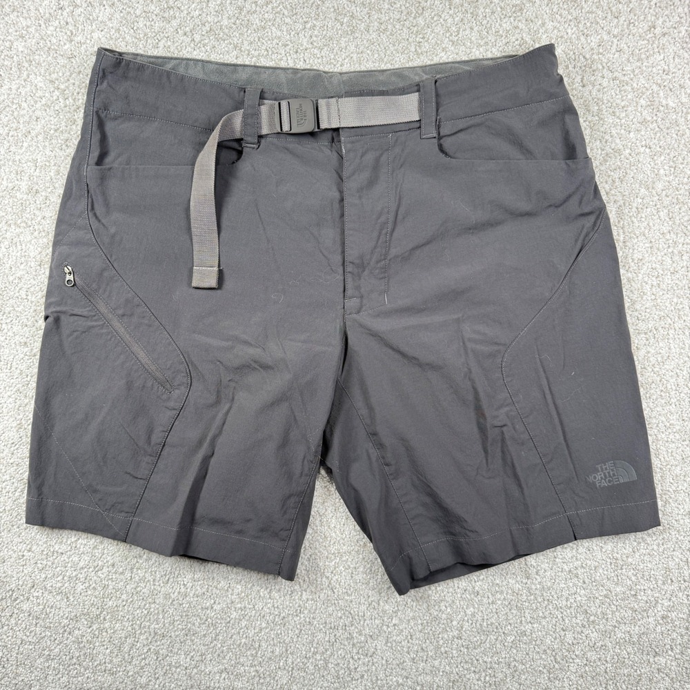 The North Face Shorts Mens 34 Gray Hiking Outdoor Belted Cargo Nylon Spandex